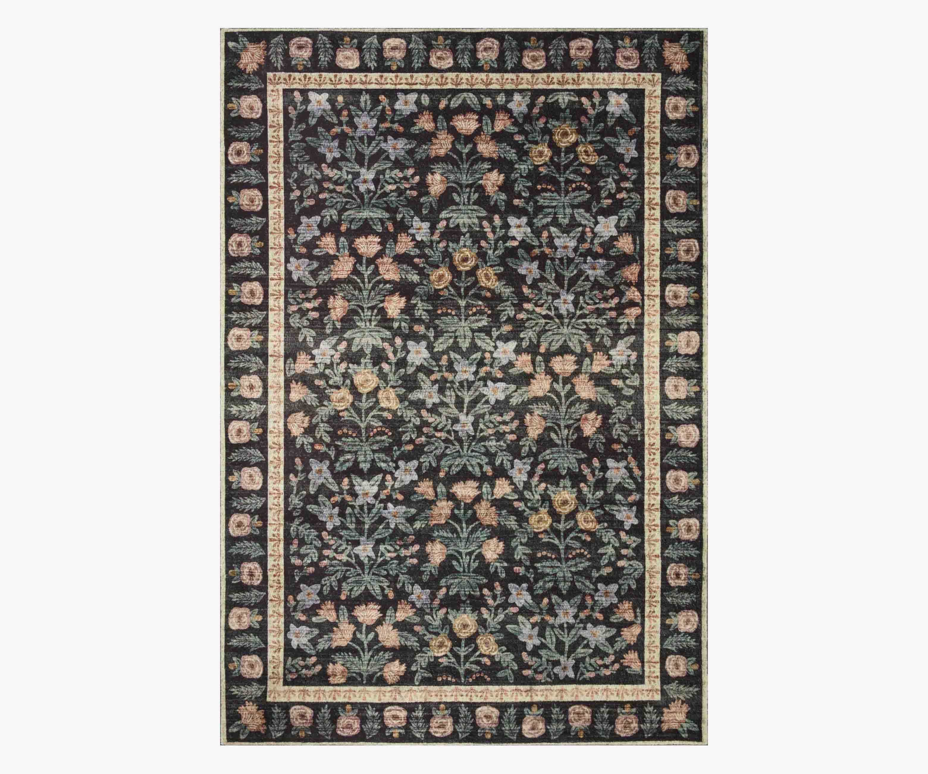 Eden Mughal Garden Power Loomed Rug - Black