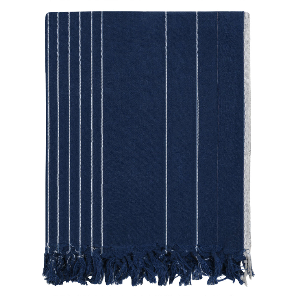 The Navy Vertical Stripe Linen Throw