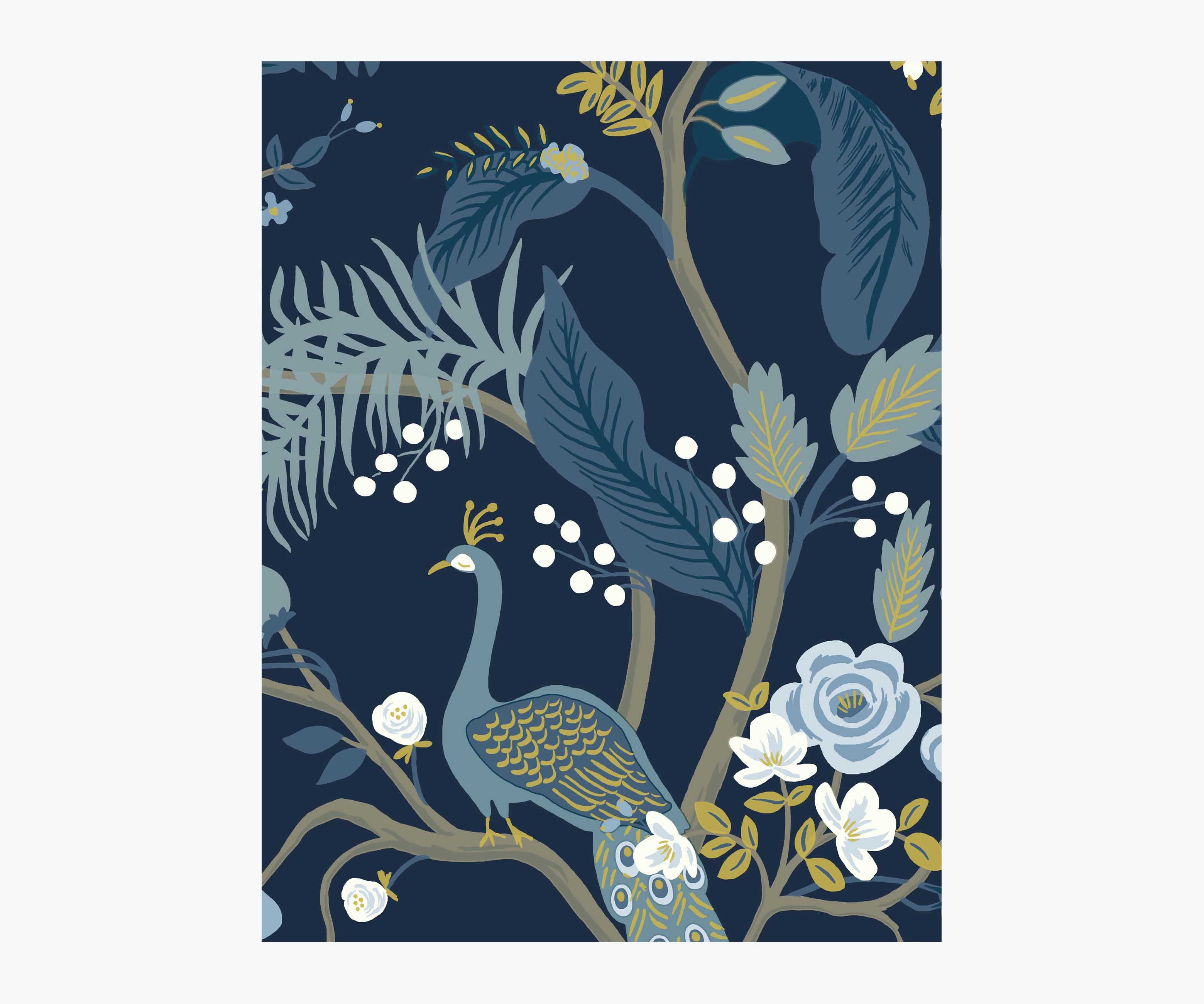 Peacock Wallpaper Sample - Navy