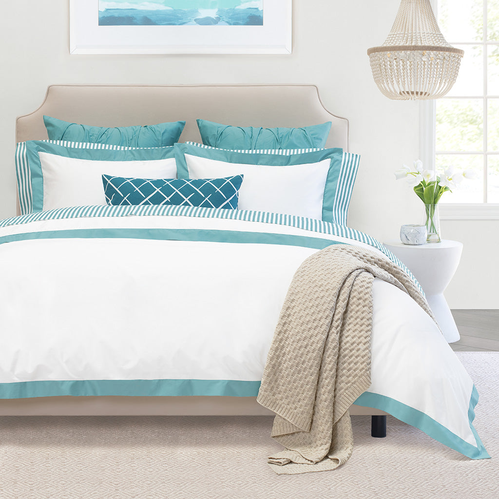 Turquoise Linden Border Duvet Cover