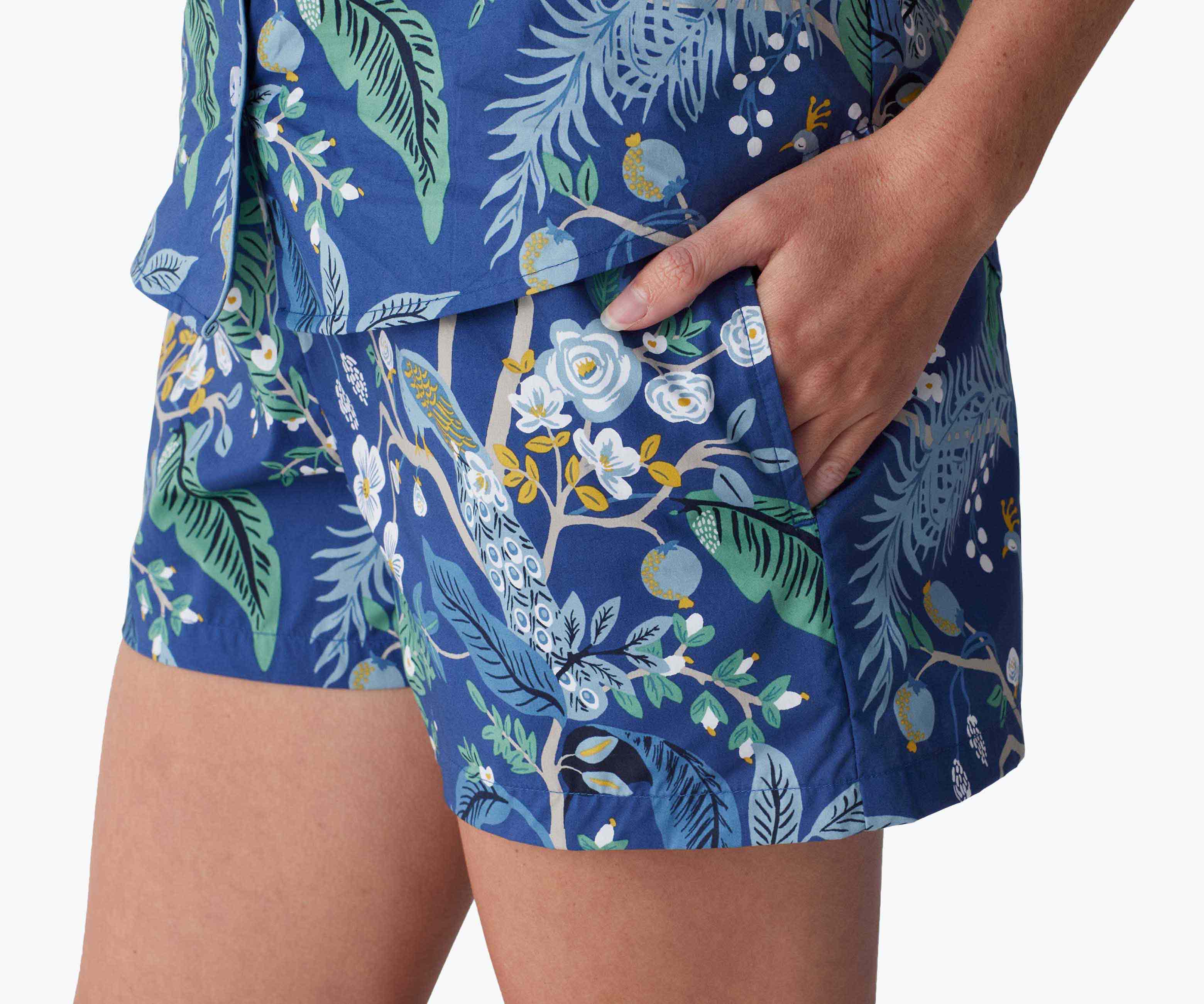 Poplin Button Front Short Set - Peacock