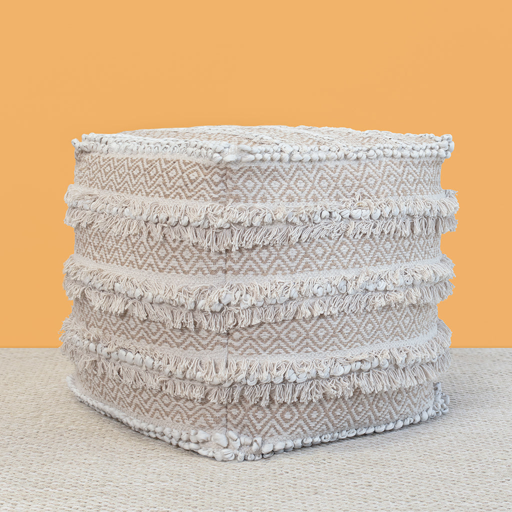 The Handwoven Diamond Fringe Trim Pouf