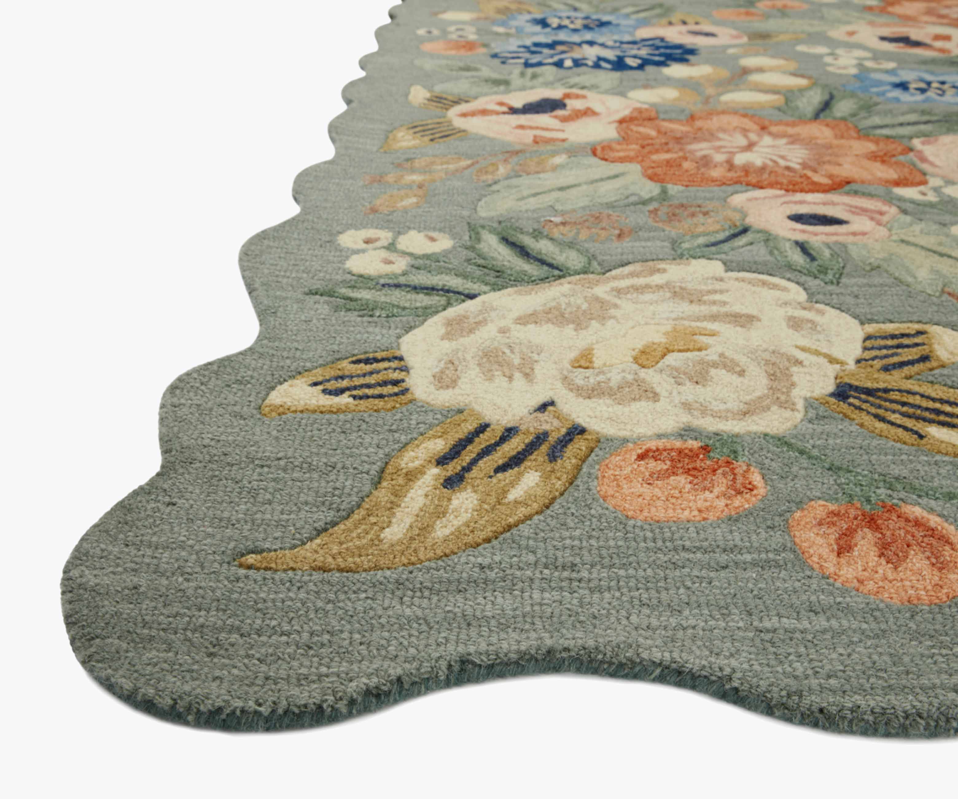 Vintage Blossoms Wool-Hooked Rug - Sage