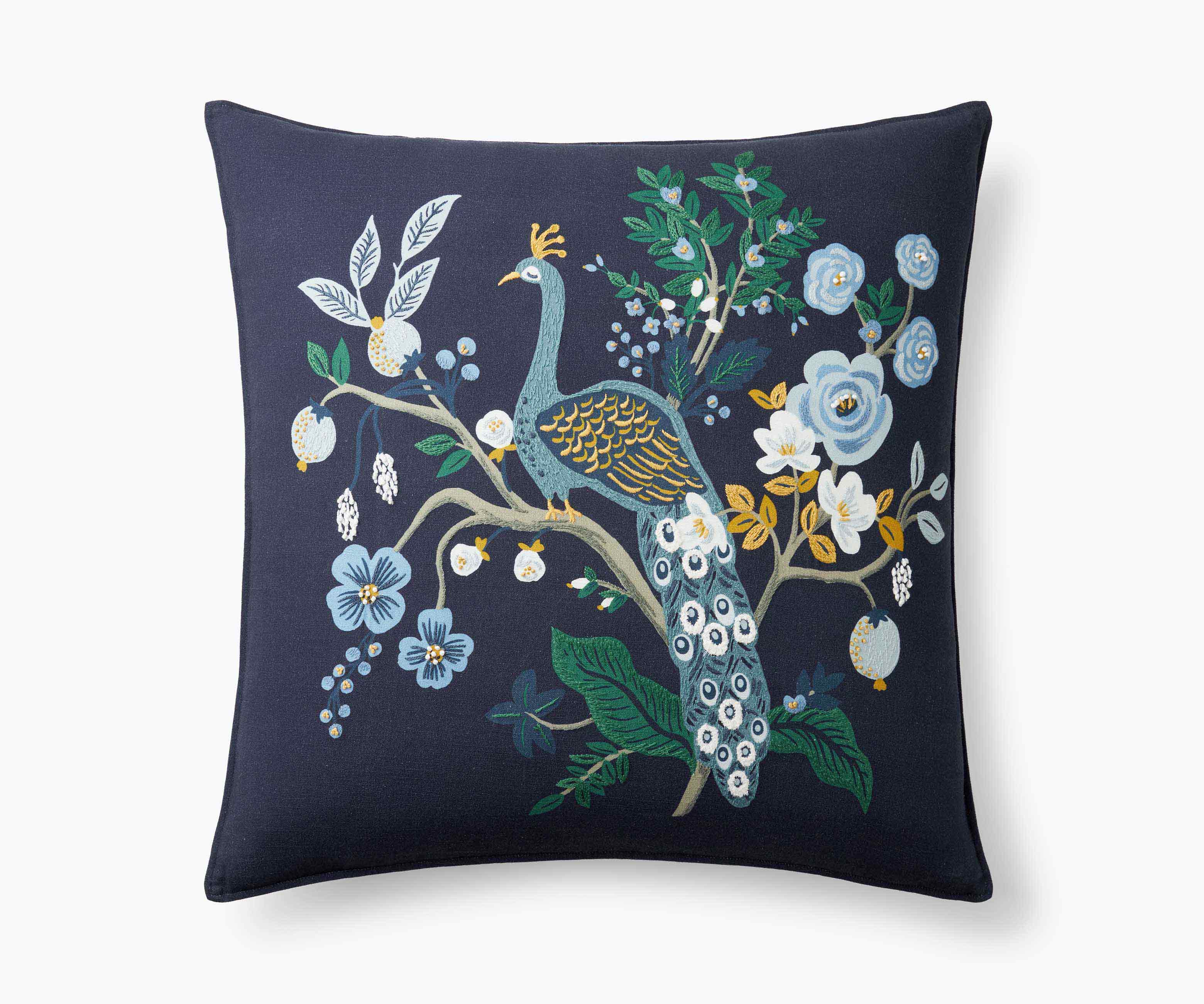 Embroidered Pillow Cover - Peacock