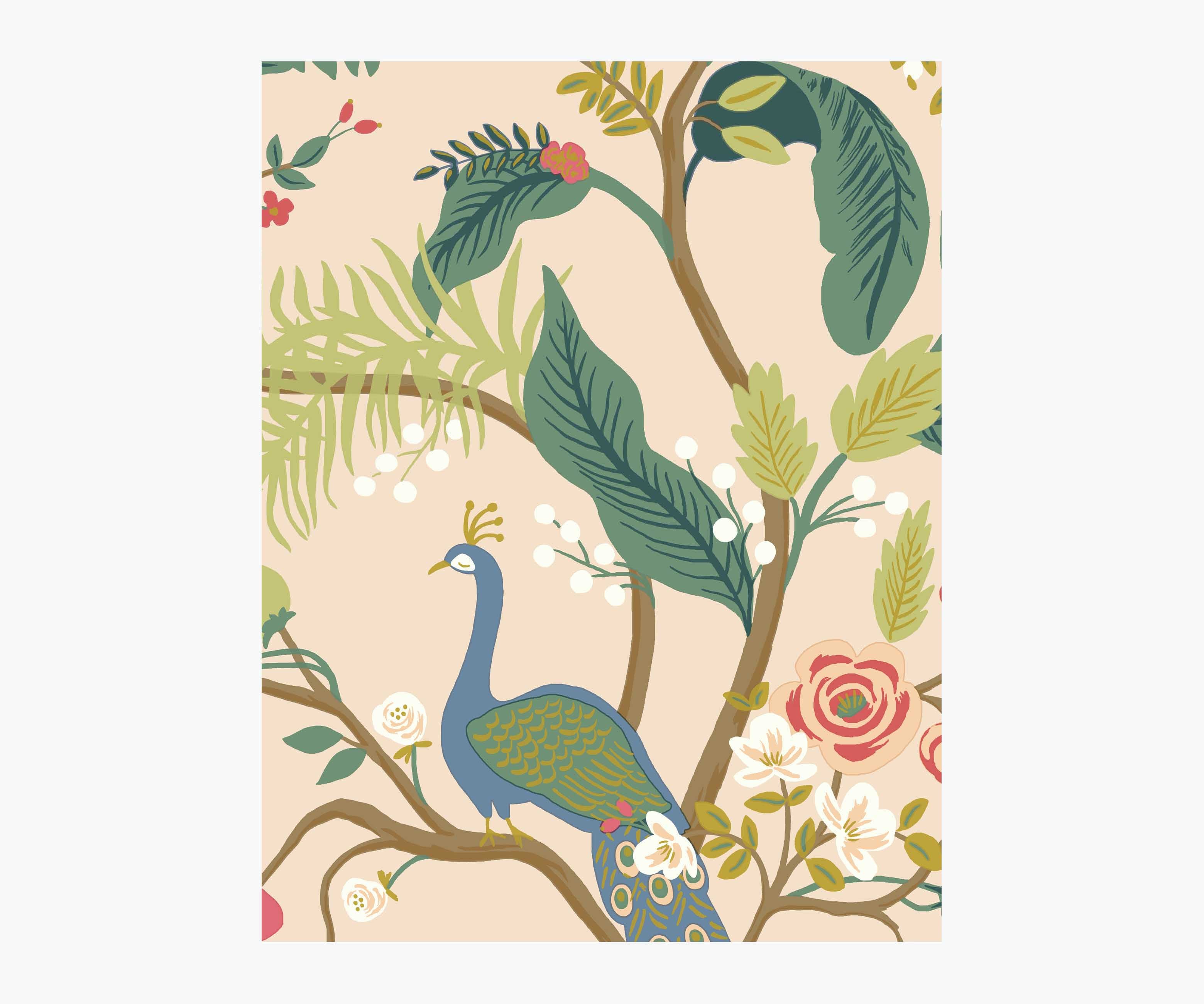 Peacock Wallpaper Sample - Blush