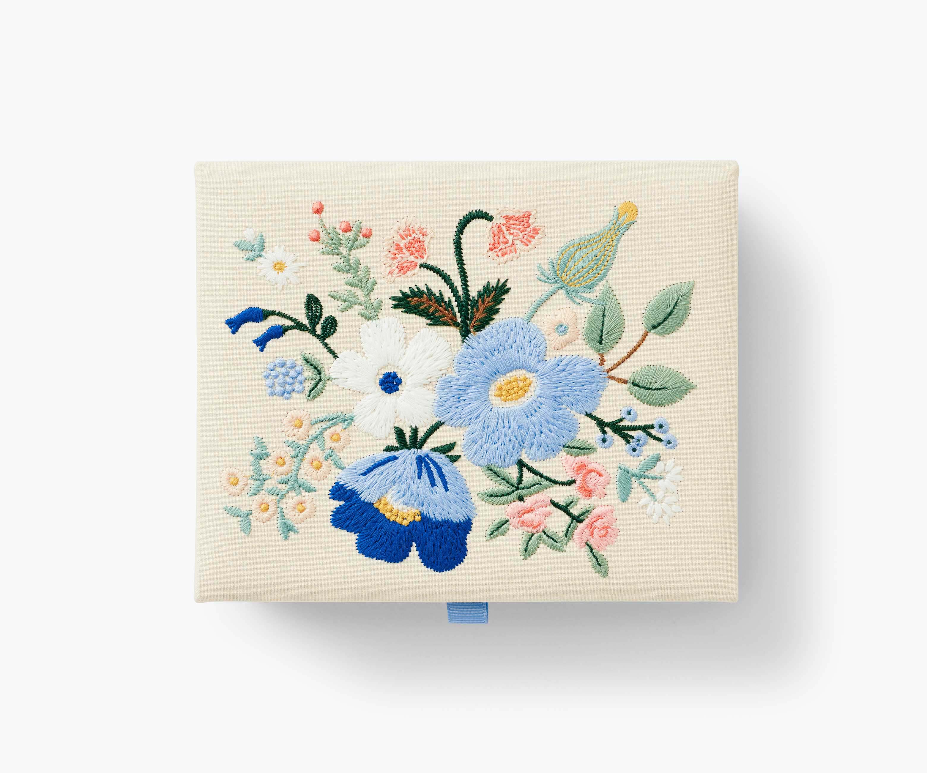 Medium Embroidered Keepsake Box - Garden Party Blue