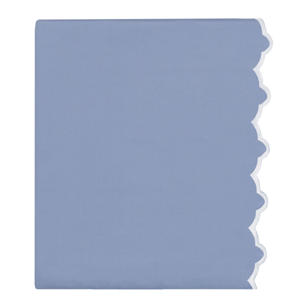 Coastal Blue 400 Thread Count Embroidered Scalloped Flat Sheet