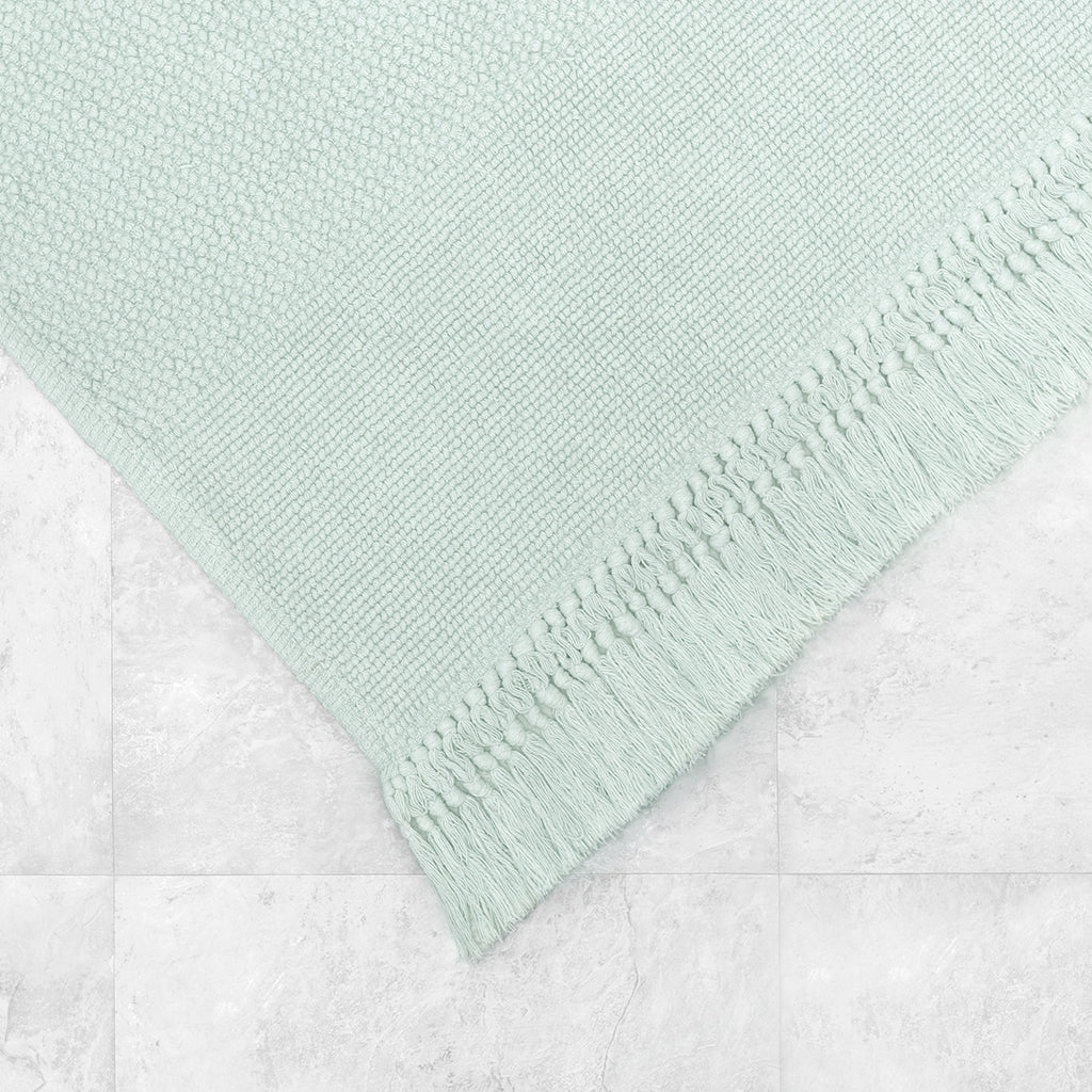 The Mist Green Fringed Textured Bath Mat