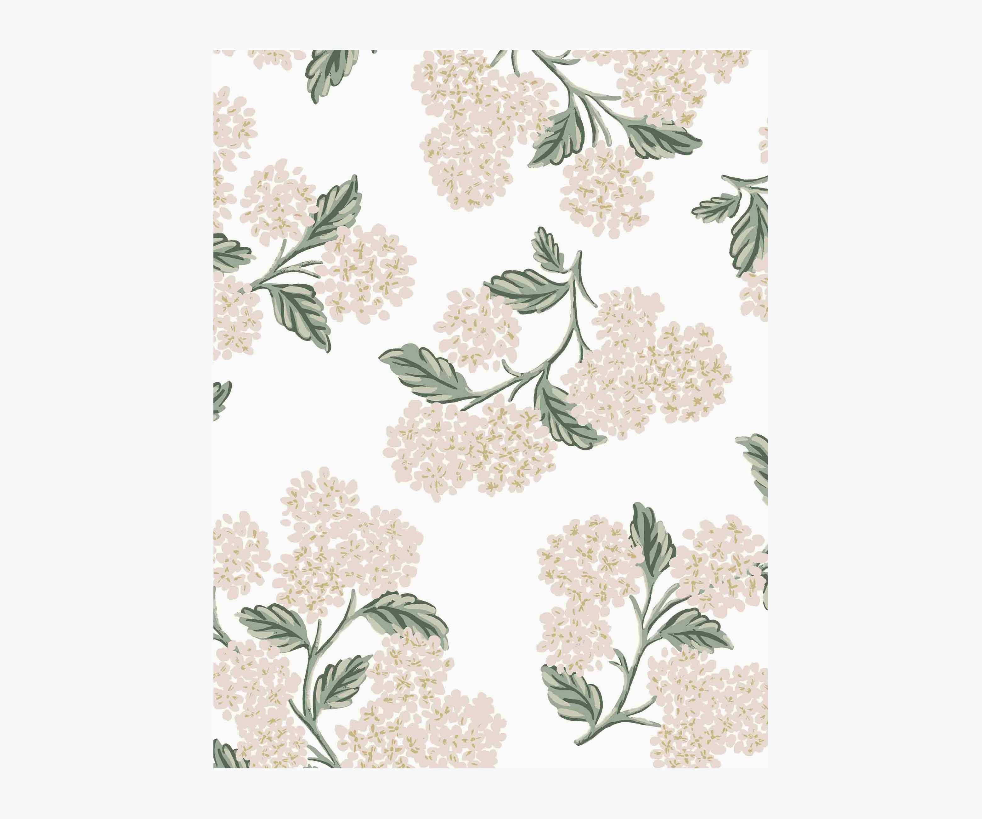 Hydrangea Wallpaper Sample - White & Blush