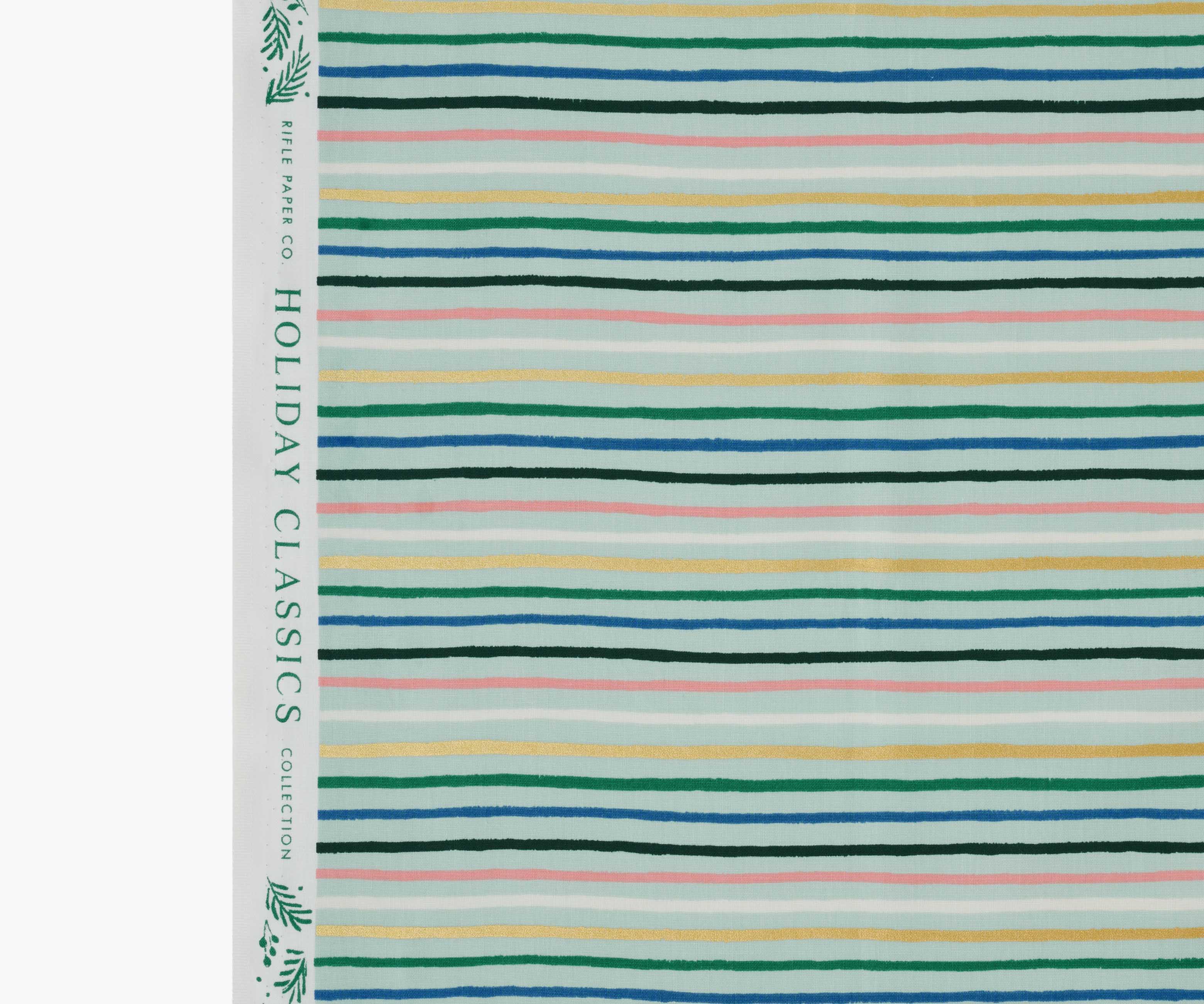 Happy Stripe Cotton Metallic Fabric - Mint