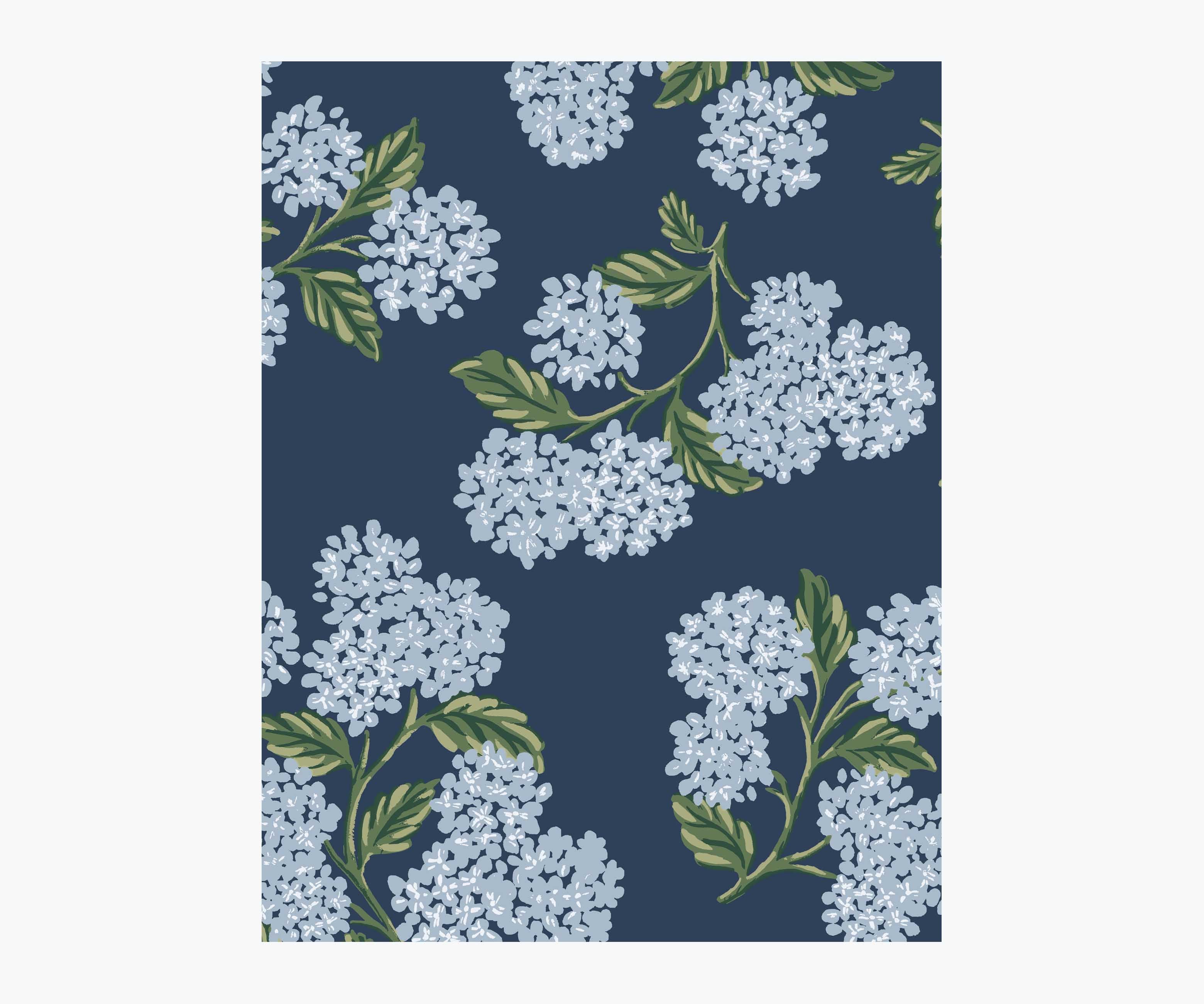 Hydrangea Wallpaper Sample - Navy