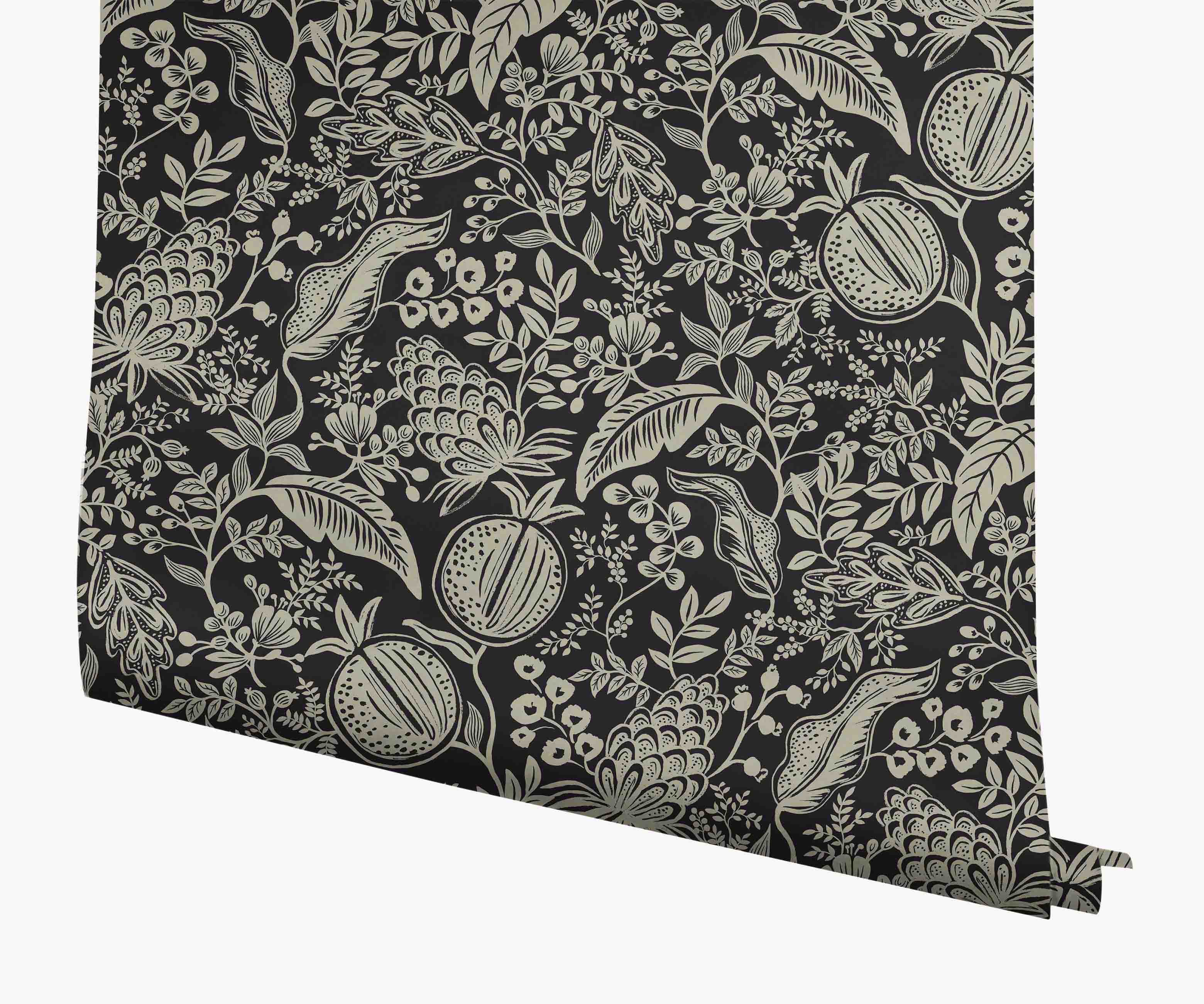 Pomegranate Wallpaper - Black & Linen