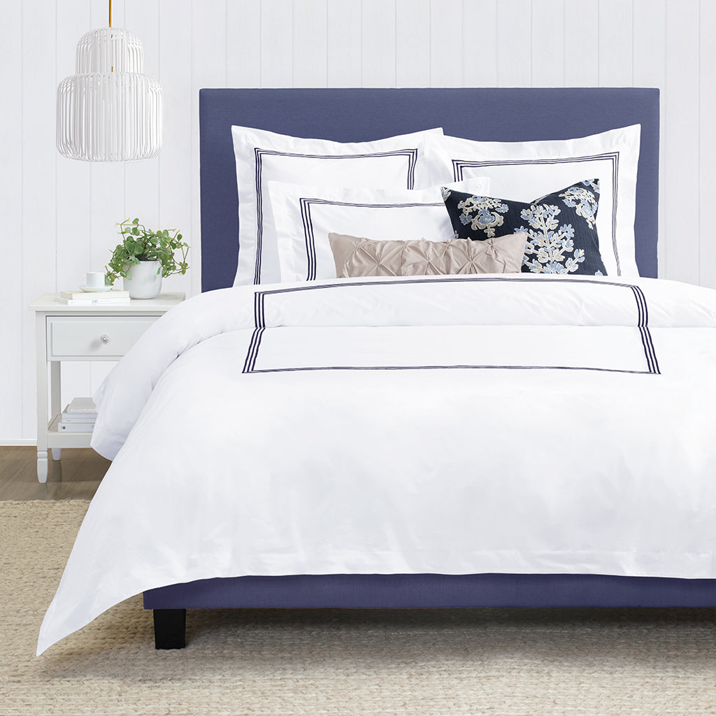 Octavia Navy Embroidered Percale Euro Sham