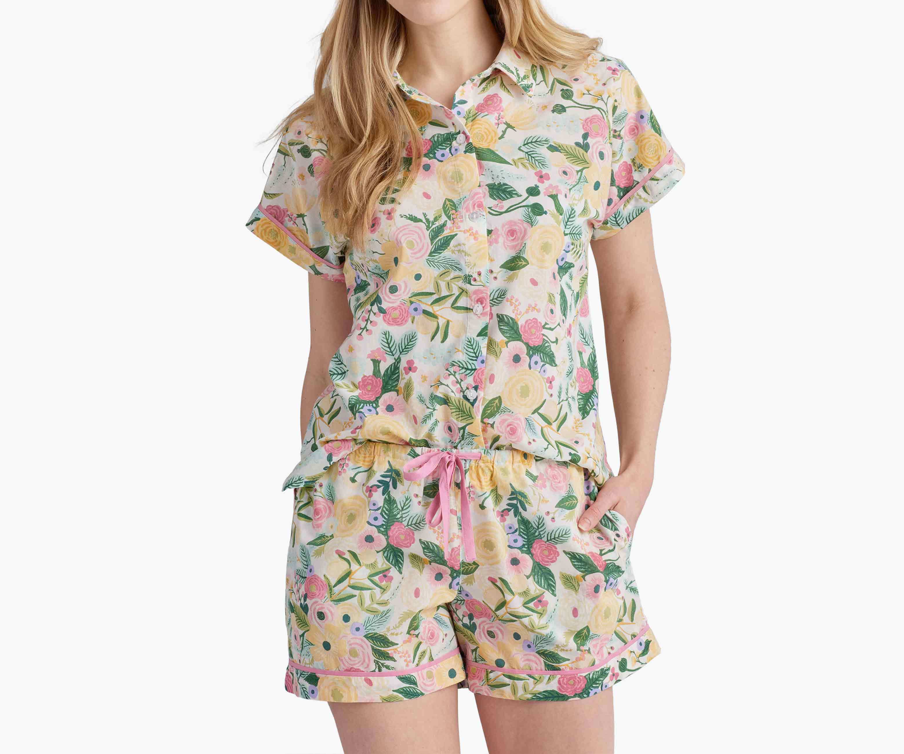 Voile Button Front Short Set - Garden Party