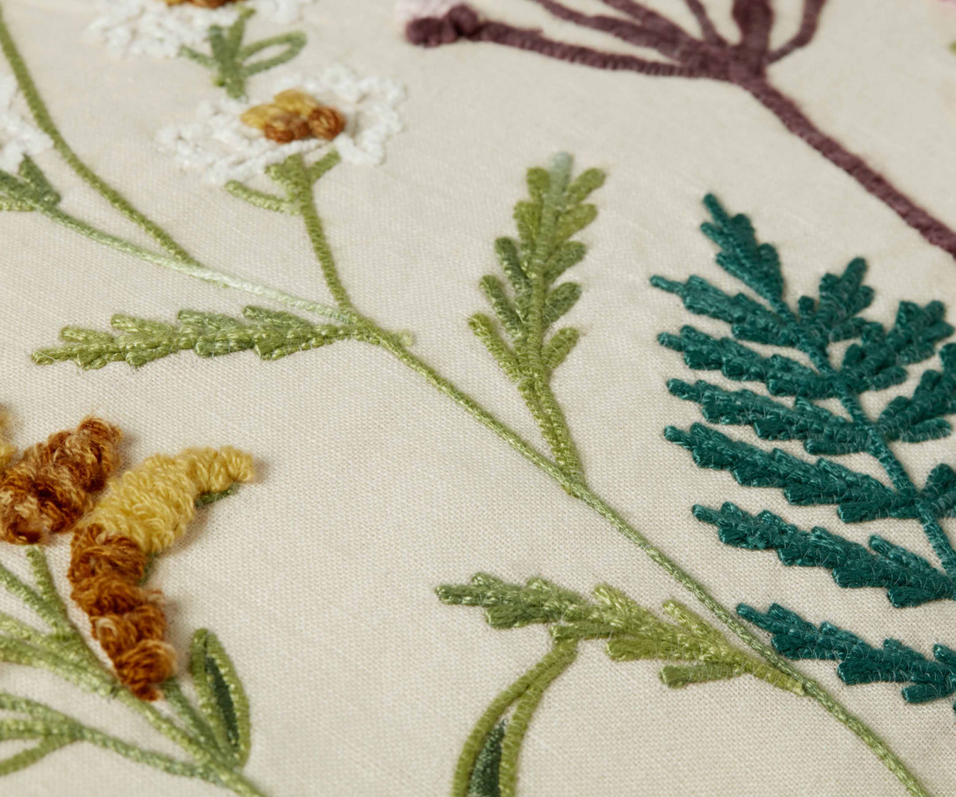 Wildflowers Embroidered Lumbar Pillow - Cream