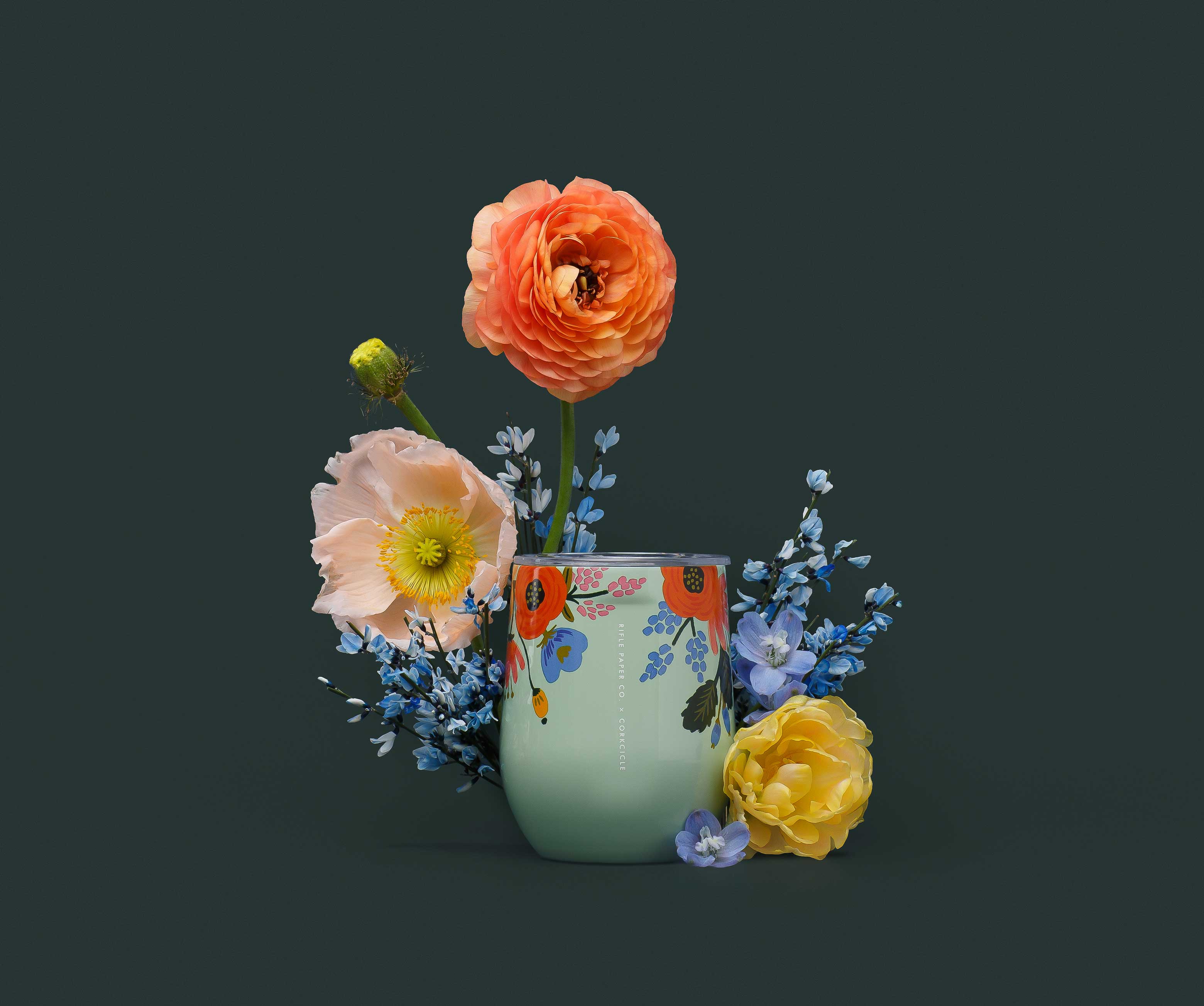 Stemless Wine Cup - Lively Floral Mint