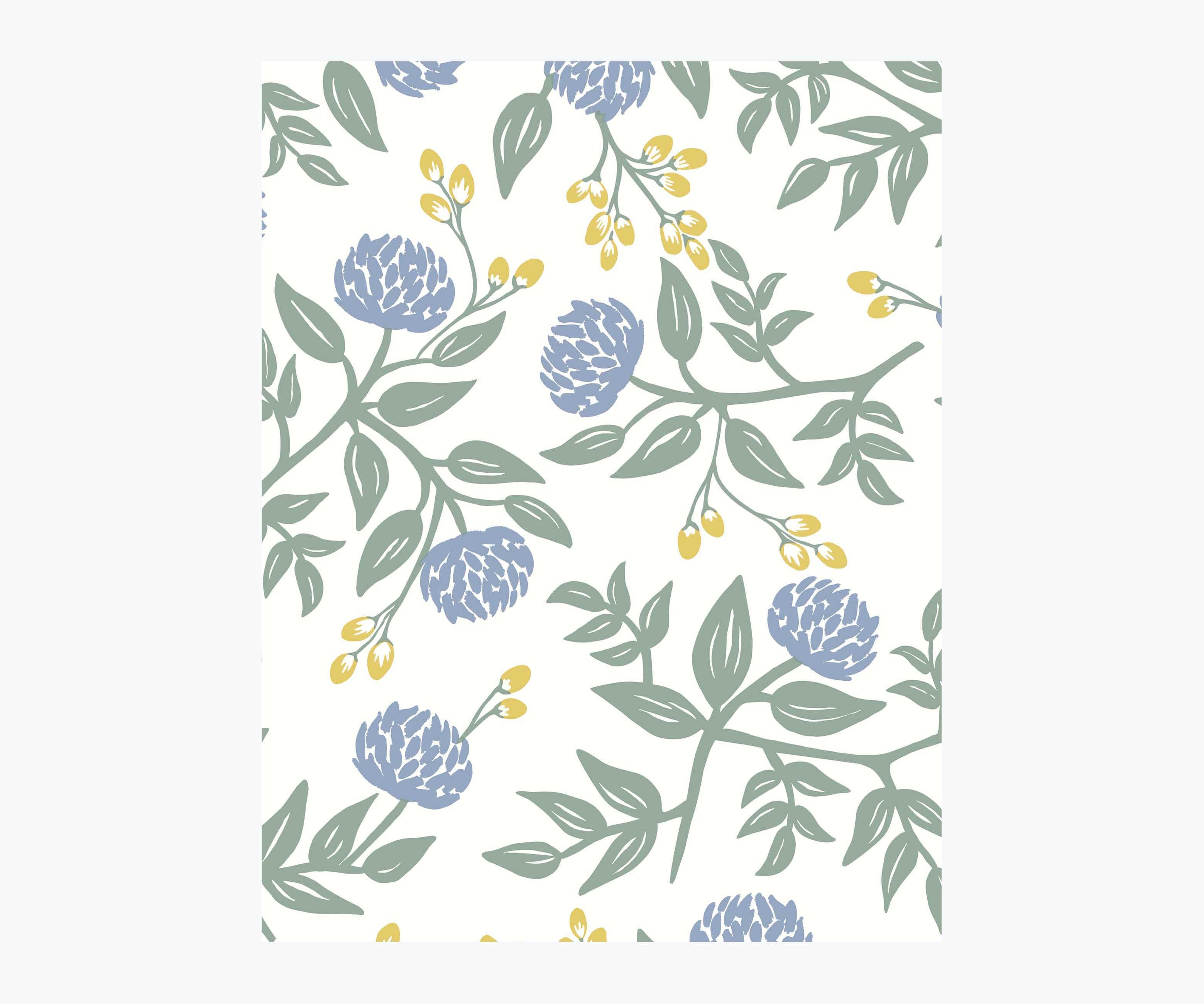 Peonies Wallpaper Sample - Periwinkle & Sage