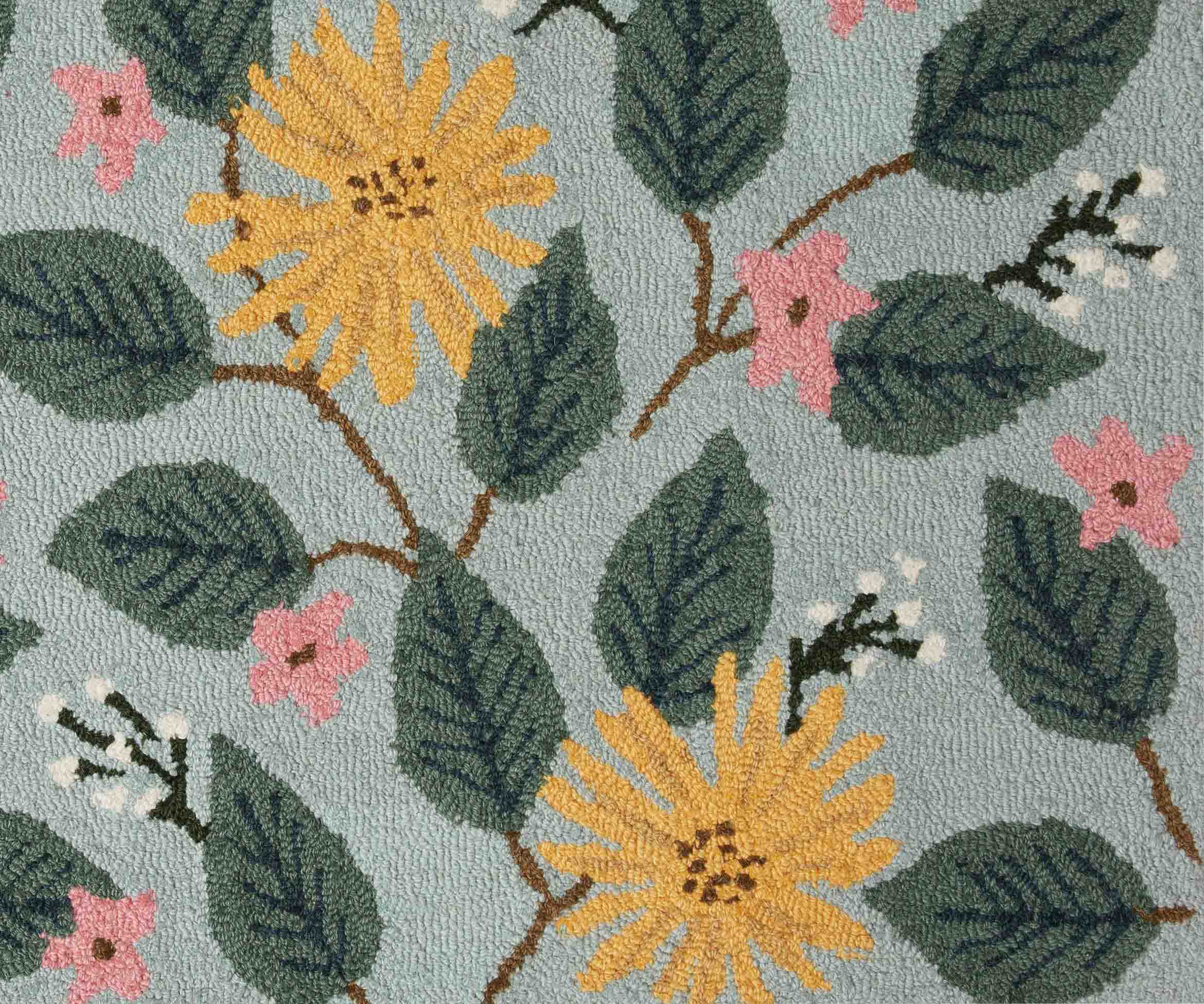 Minnie Dandelion Wool-Hooked Rug - Light Blue