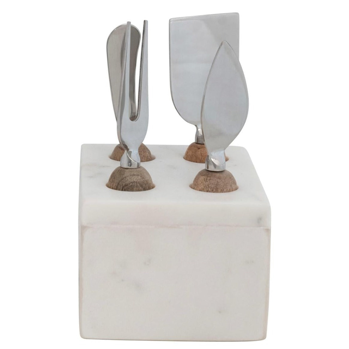 Stainless Steel Cheese Servers w/ Mango Wood Handle & Marble Stand - 4 pc.