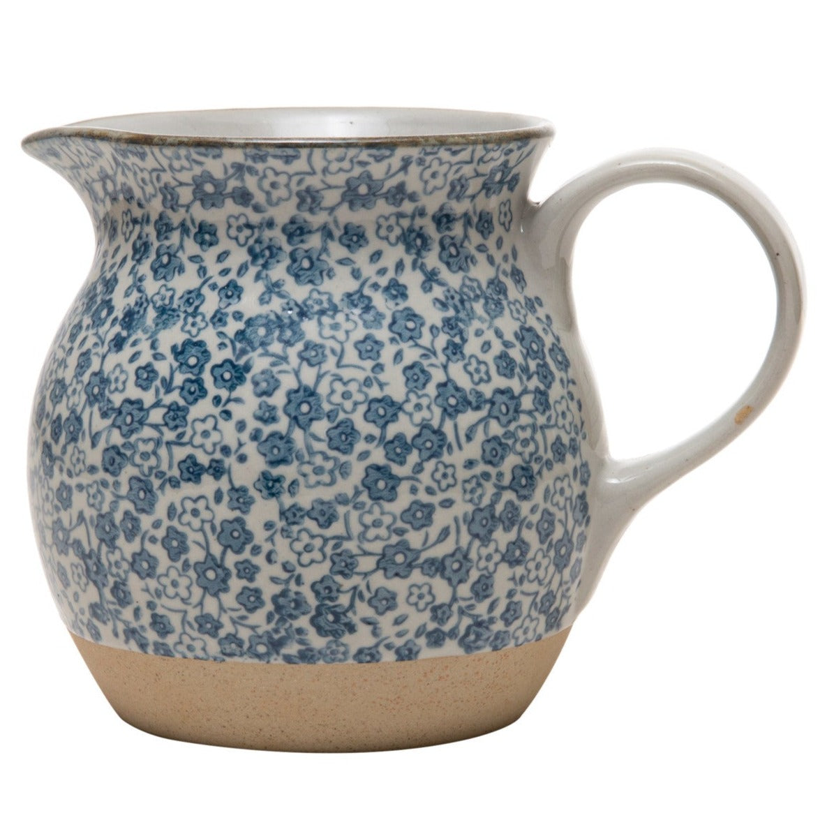 Hand-Painted Blue Floral Print Stoneware Pitcher