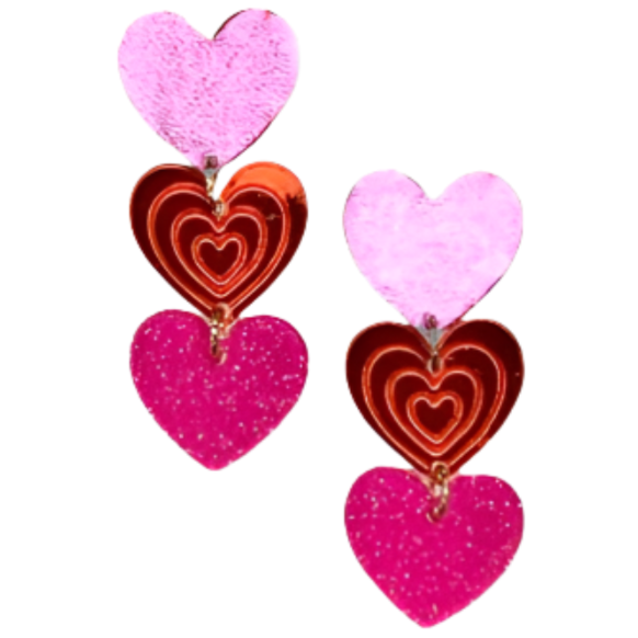 Posh Jewlery Co. Triple Acrylic Heart Earrings (Pink)