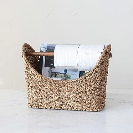 Hand-Woven Bankuan Toilet Paper Basket w/ Wood Handle