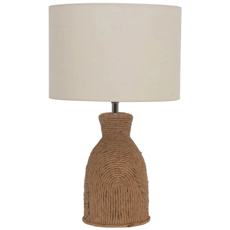 Round Fiber Rope Table Lamp w/ Cotton Shade