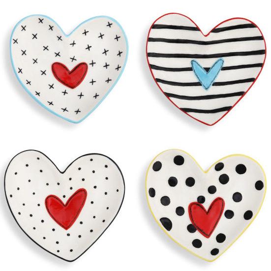 Stoneware Patterned Heart Jewelry Tray Set - 4 pc.