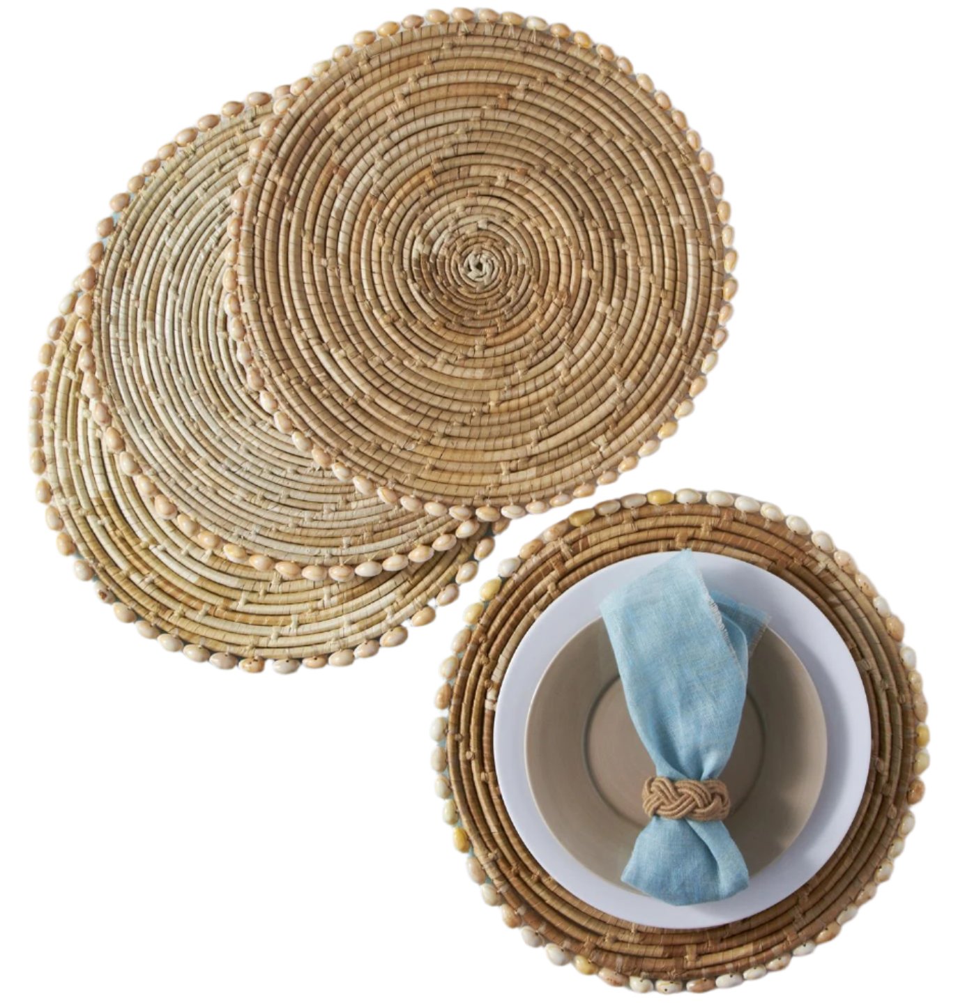 Natural Pandan & Seashell Placemats - 4 pc.