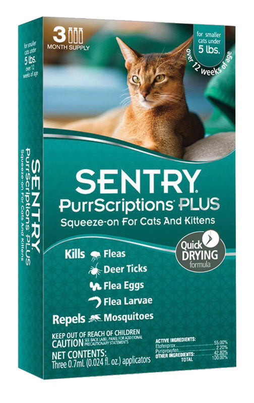 Sentry PurrScriptions Plus Flea & Tick Treatment (Small Cats) - 3 pc.