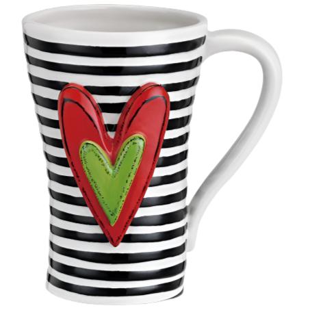 Black Striped Stoneware Heart Mug