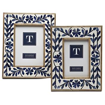 Blue Floral Inlay Bone Photo Frame