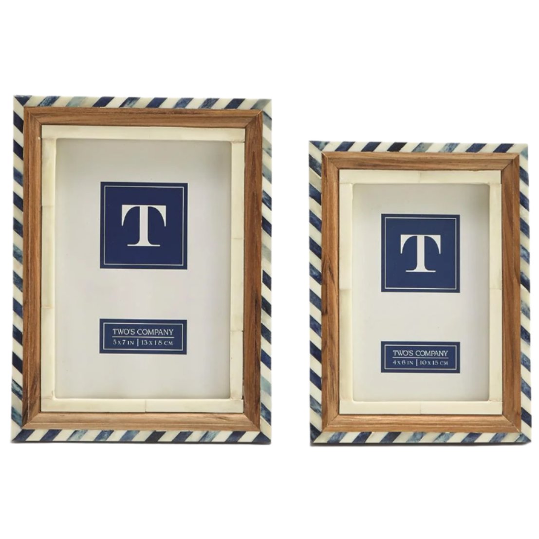 Blue & White Stripe Wood/Bone Photo Frame
