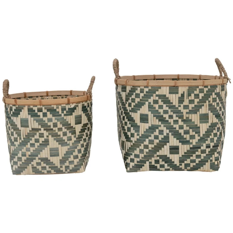 Hand-Woven Patterned Bamboo Baskets w/ Handles