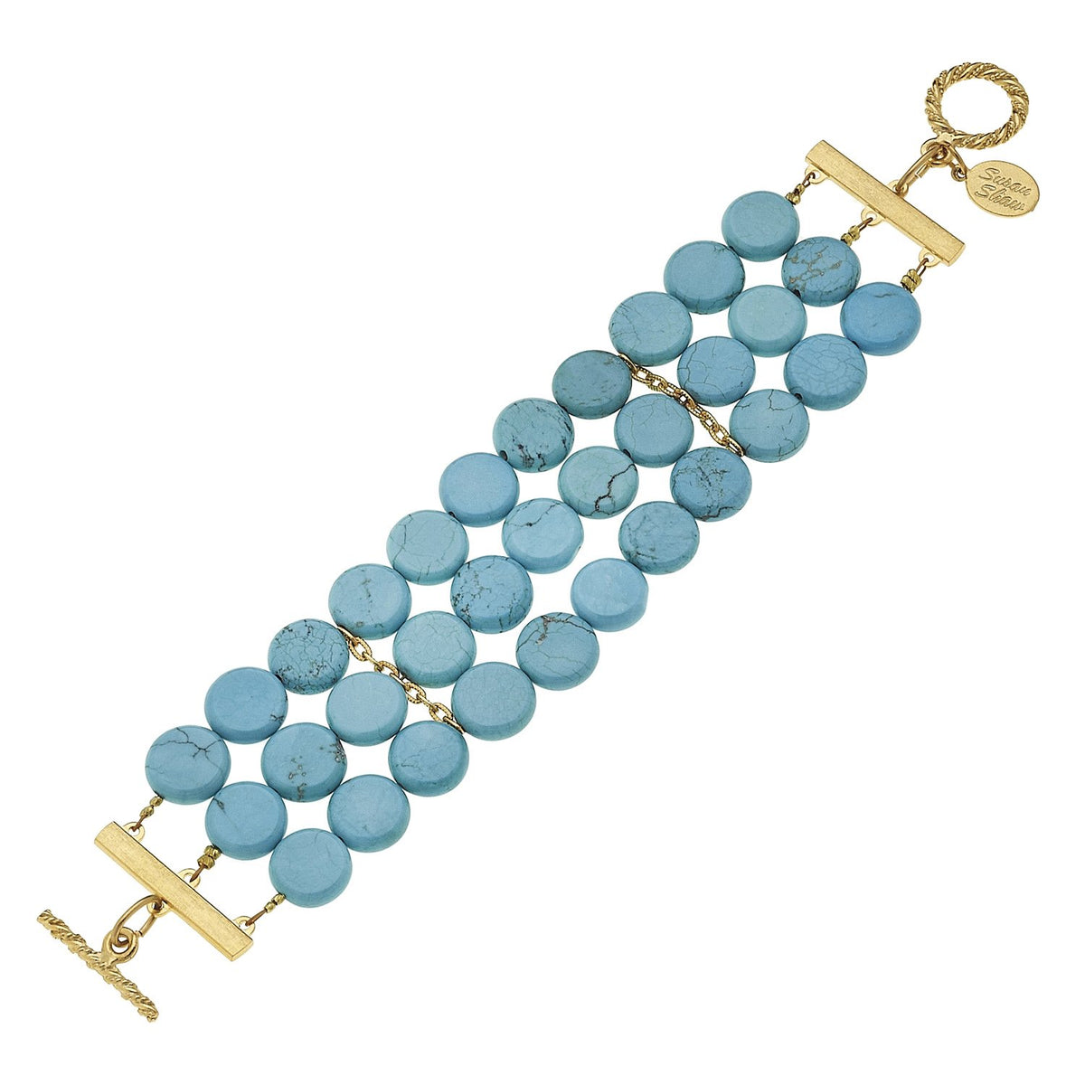 Susan Shaw 3-Strand Turquoise Row Bracelet