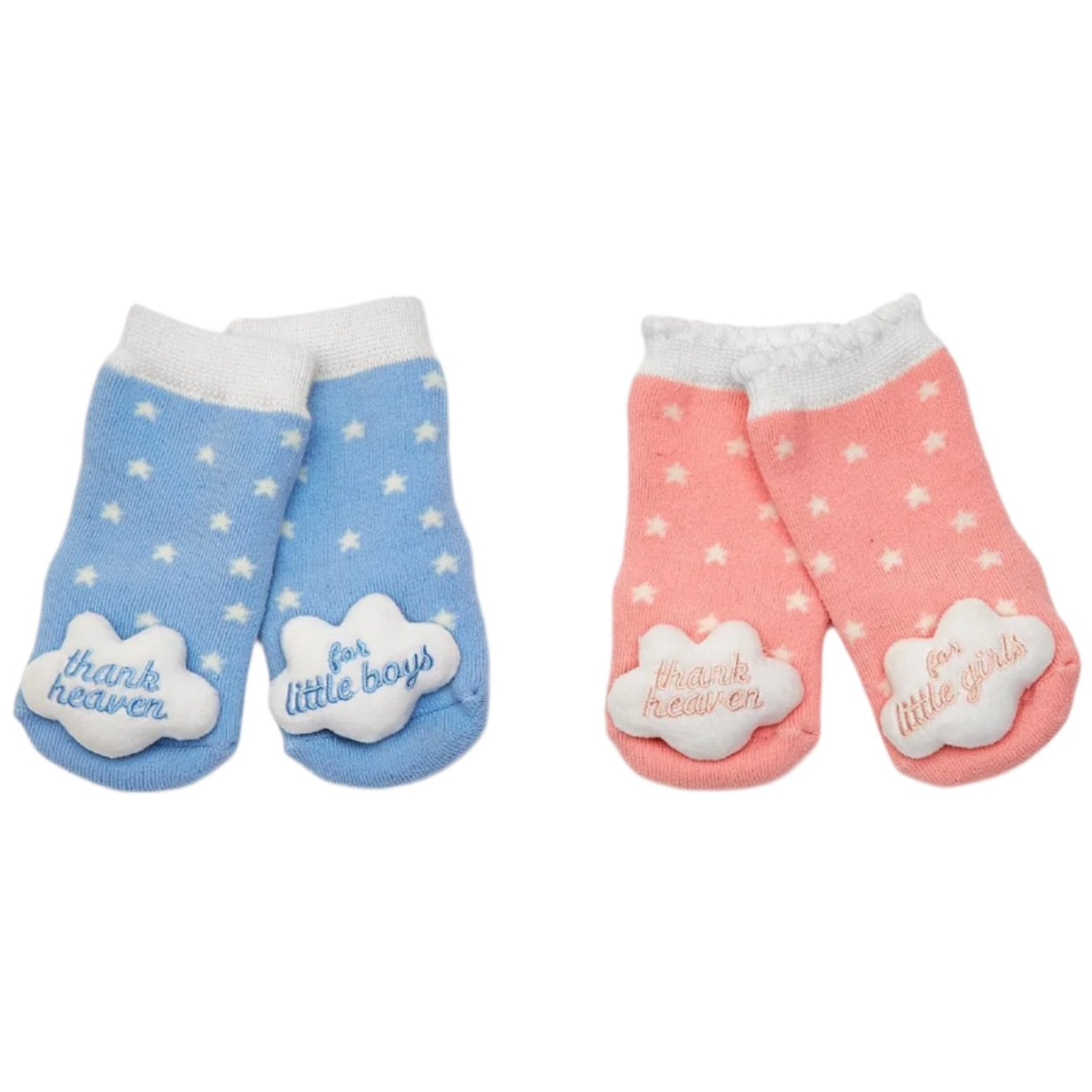 Thank Heaven Embroidered Baby Rattle Socks