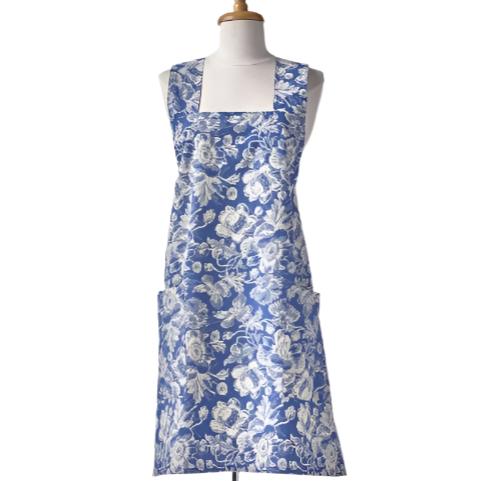 Blue Cottage Floral Pinafore Cotton Pocketed Apron