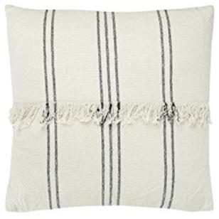 Striped Cotton Mudcloth Fringe Pillow - 22 x 22