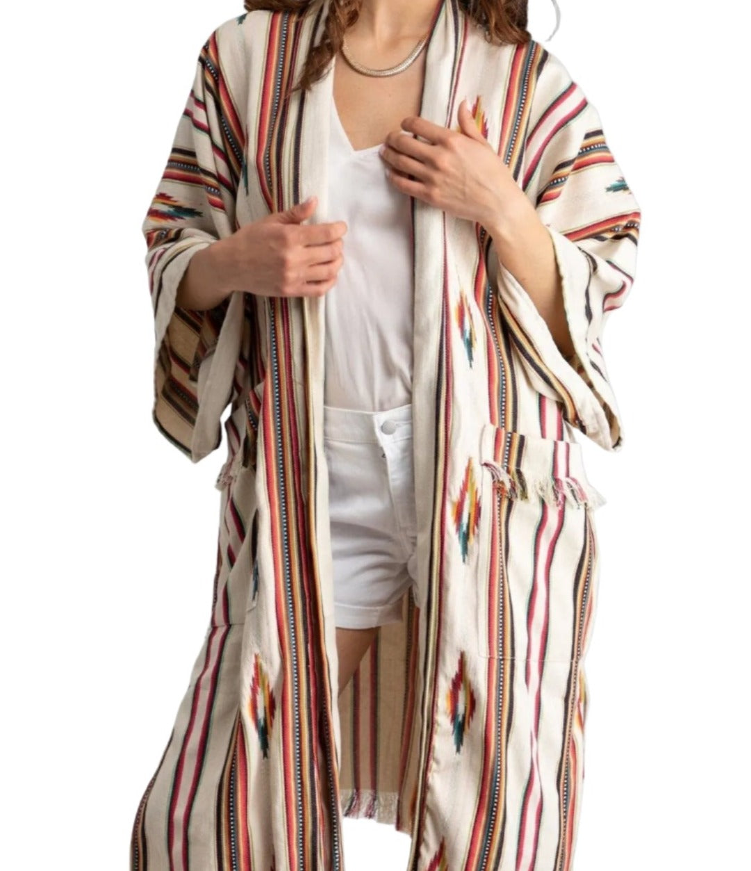 Margarita Long Ikat Striped Kimono