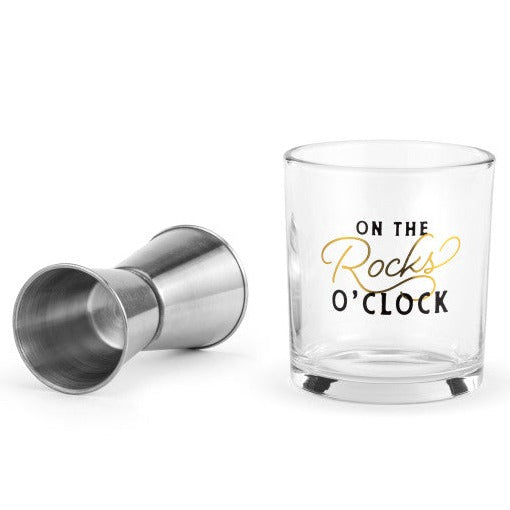 On The Rocks O'Clock Whiskey Glass & Jigger Set