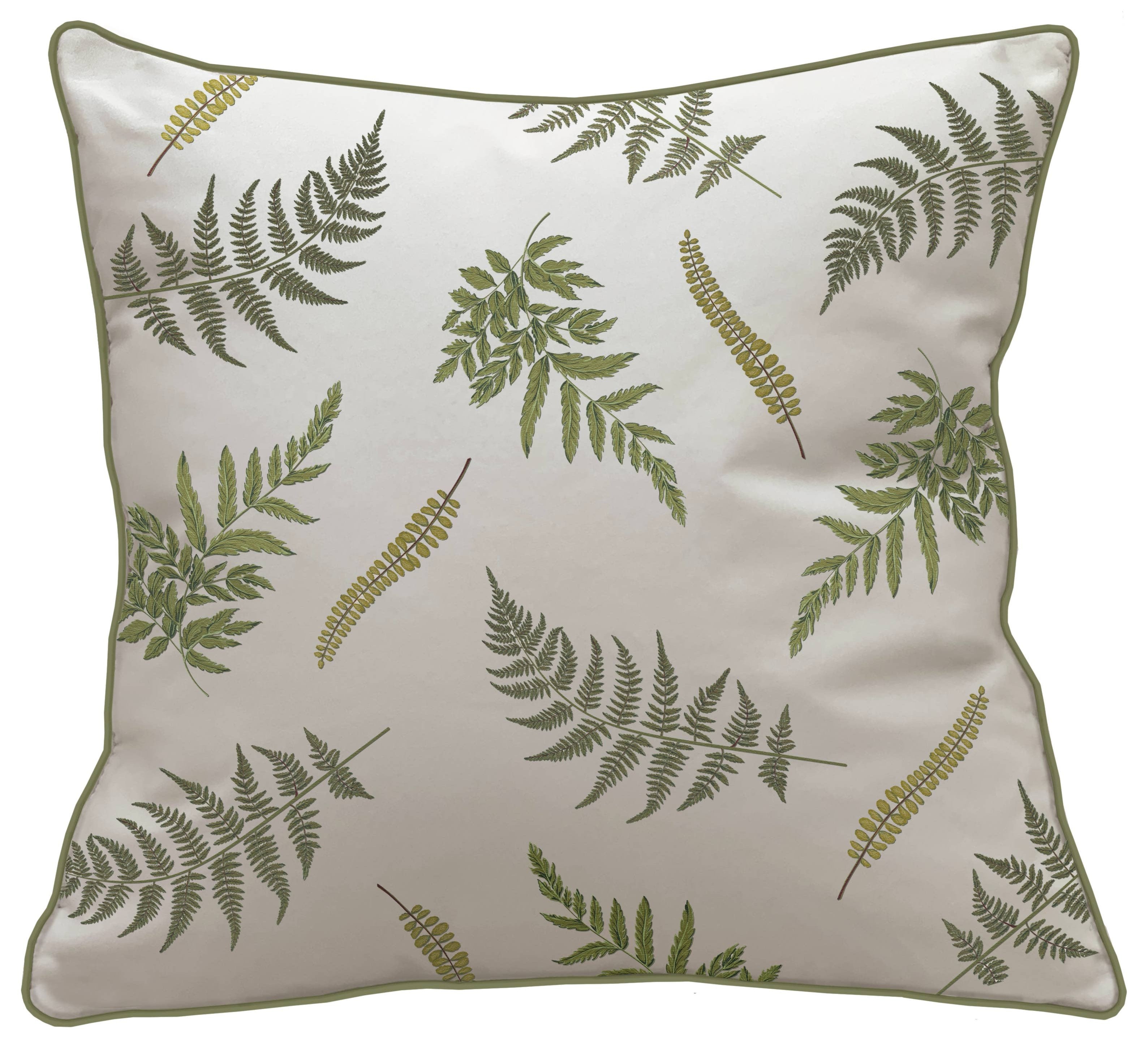 Green Ferns on Grey Embroidered Throw Pillow - 20