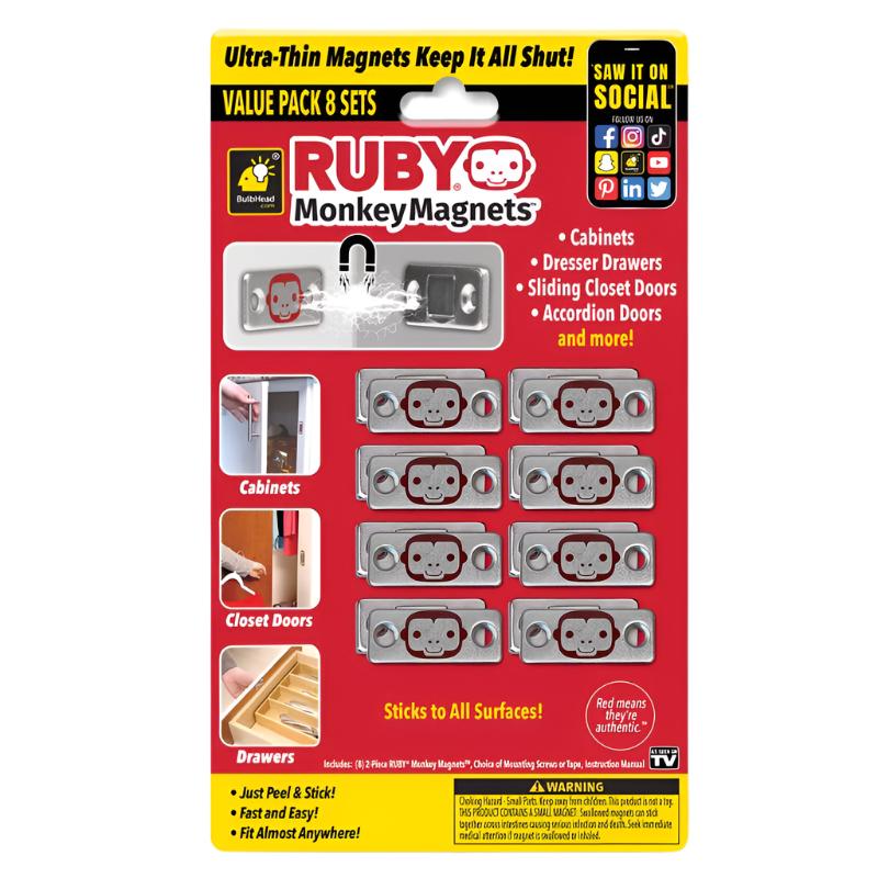 Ruby Low-Profile Door & Drawer Monkey Magnets - 8 pk.