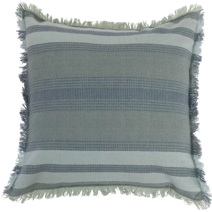 Coastal Blue/Gray Cotton Fringe Pillow - 18 x 18