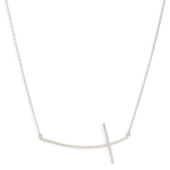 Brushed Side Cross Necklace