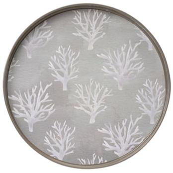 Neutral Coral Lacquered Round Tray - 15