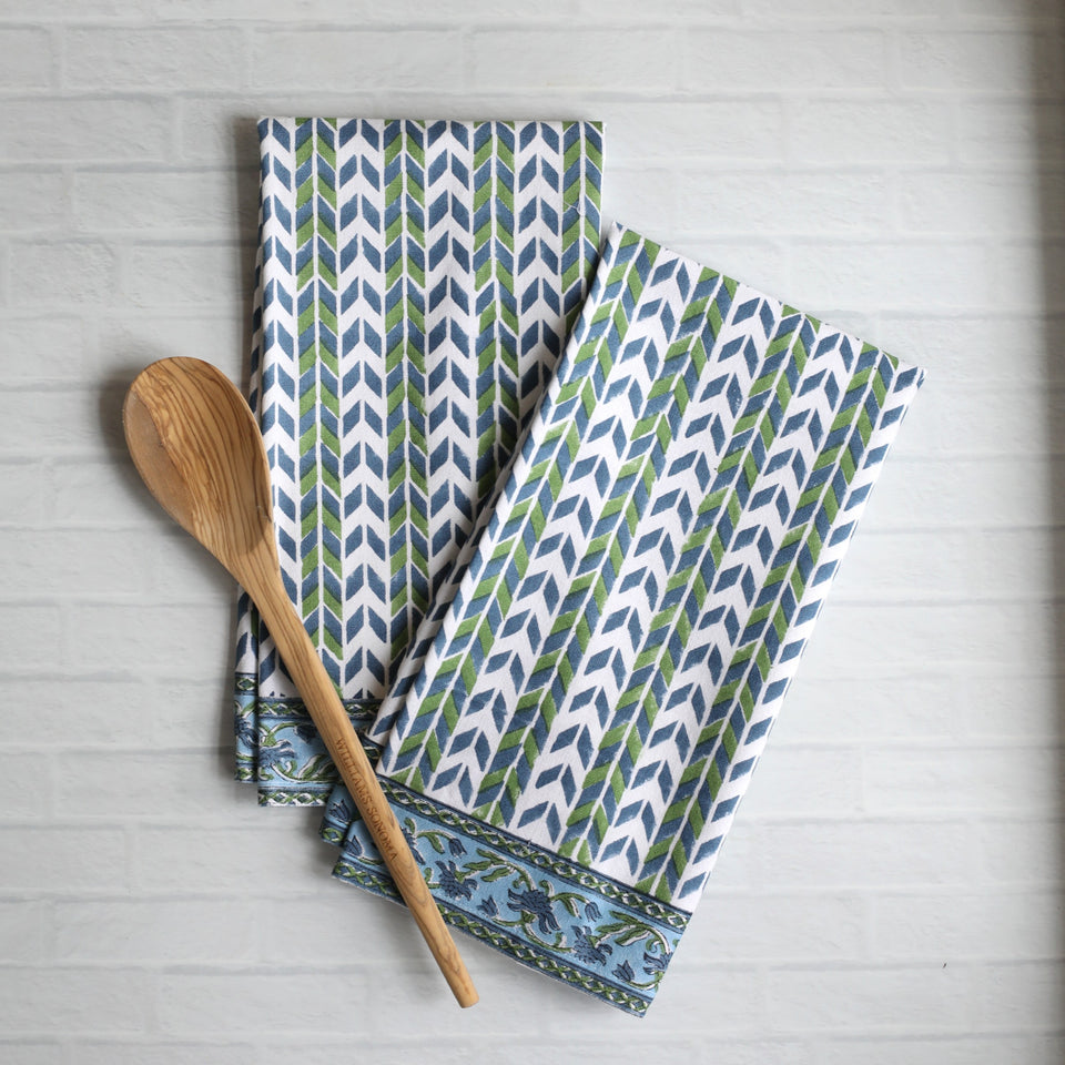 Pacific & Rose Block-Printed Kitchen Towels - 2 pc.