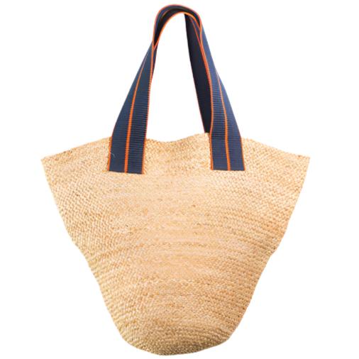 Mersea Navy/Tangerine Striped Jute Tote