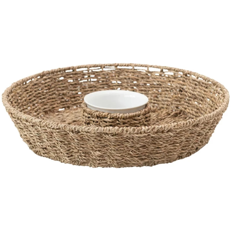 Woven Seagrass Chip & Dip Basket w/ Bowl - 15.75