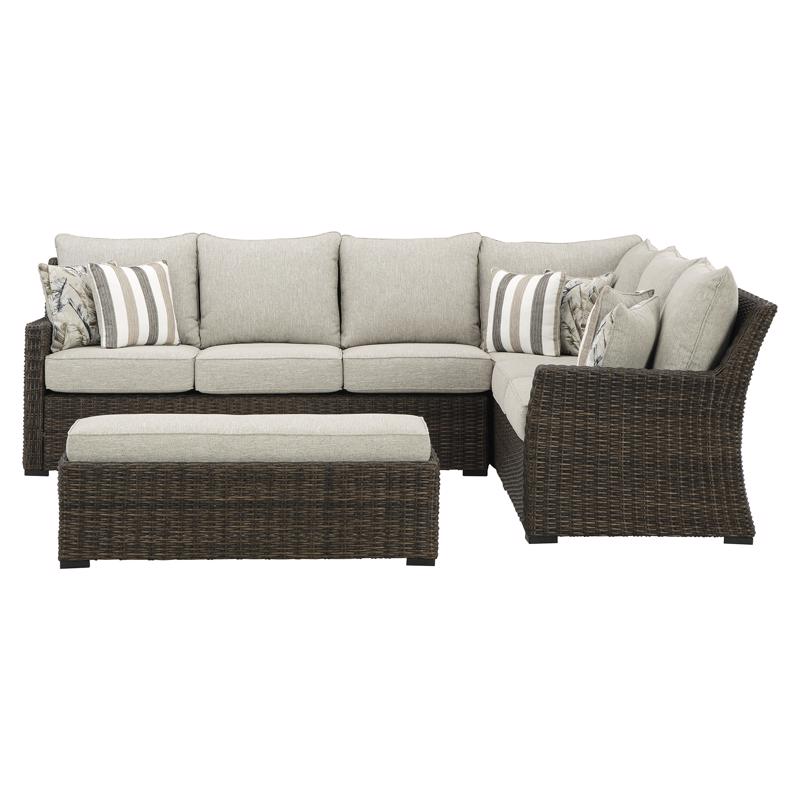 Ashley Brook Ranch Sectional Outdoor Sofa w/ Cushions (Brown)