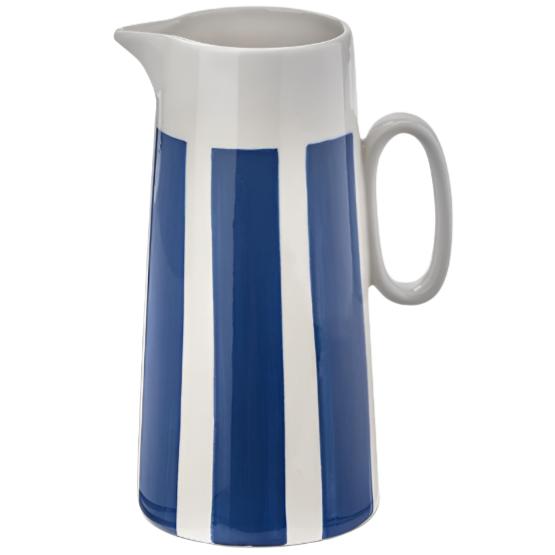 Blue Striped Glazed Stoneware Pitcher - 53 oz.